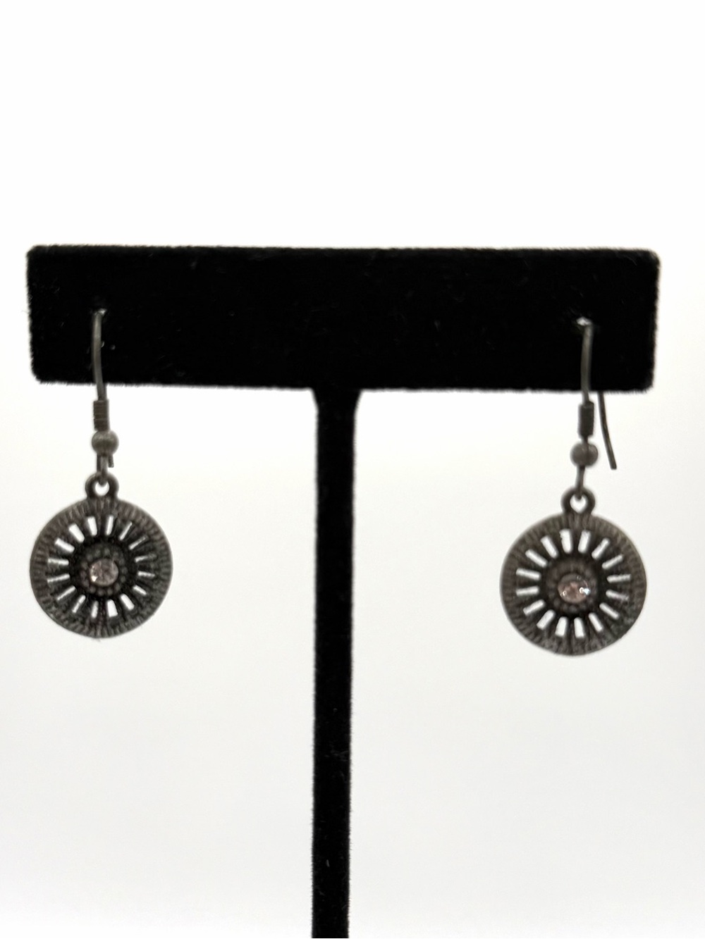 Silver Sunburst Drop Earrings